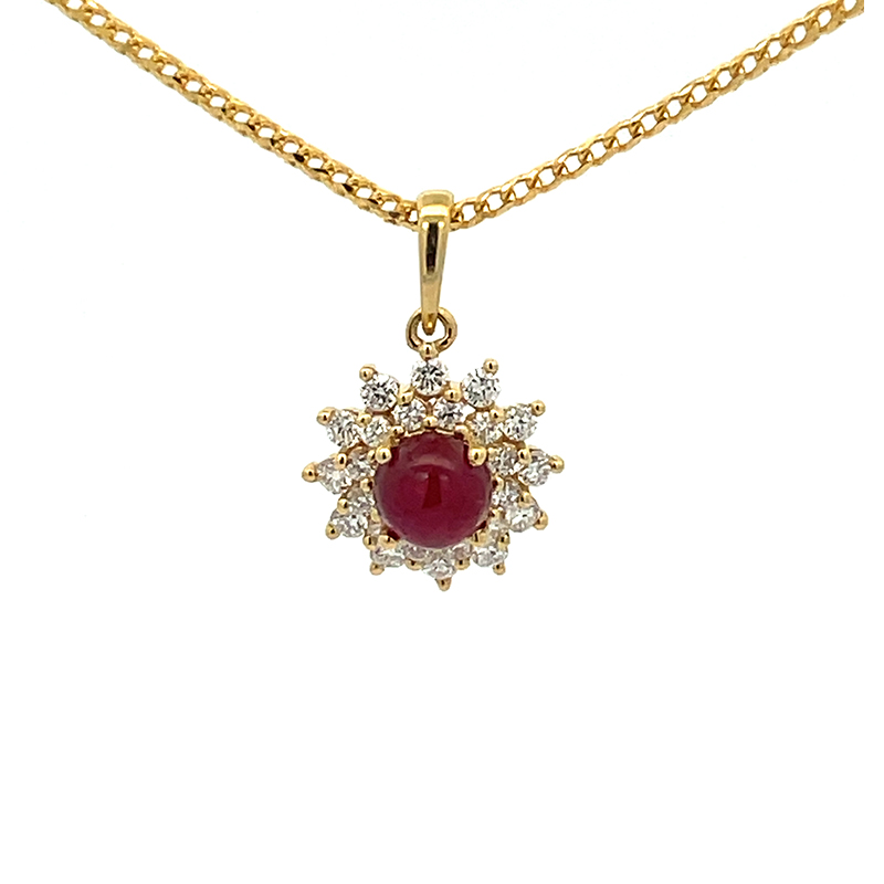 Floral Ruby Diamond Pendant Set in 18K Gold